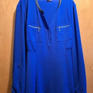 Rafaella Blue Silky Blouse with Black Trim